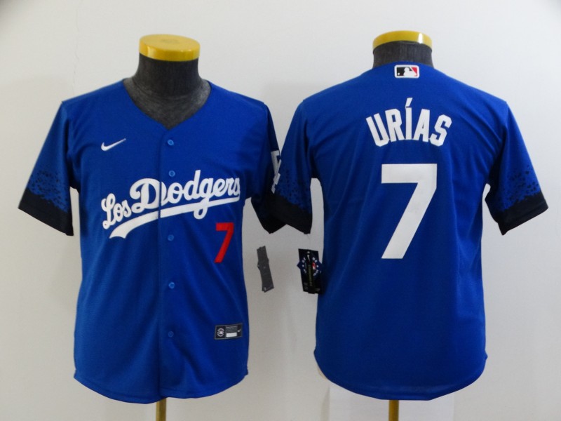 Youth Los Angeles Dodgers #7 Urias Blue City Edition Nike 2021 MLB Jersey